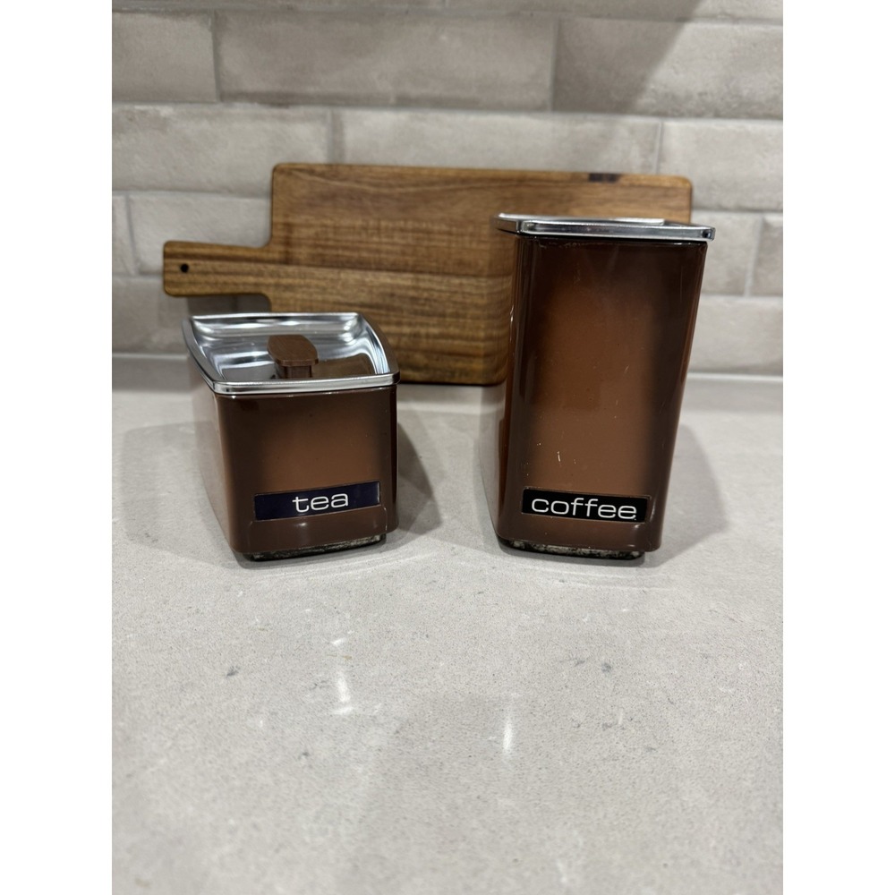 Vintage MCM Lincoln Beautyware Chrome Brown Coffee Canister With Lid